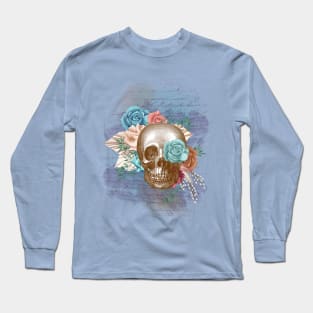 Blue Rose Boho Skull Long Sleeve T-Shirt